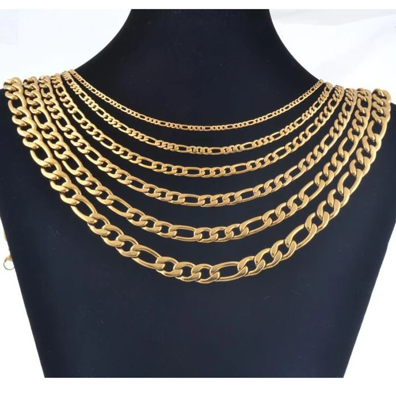 

1 piece 8-40 Inches Gold Figaro Chain Necklace 3-7.5MM Stainless Steel Figaro Link Chain for Men Women