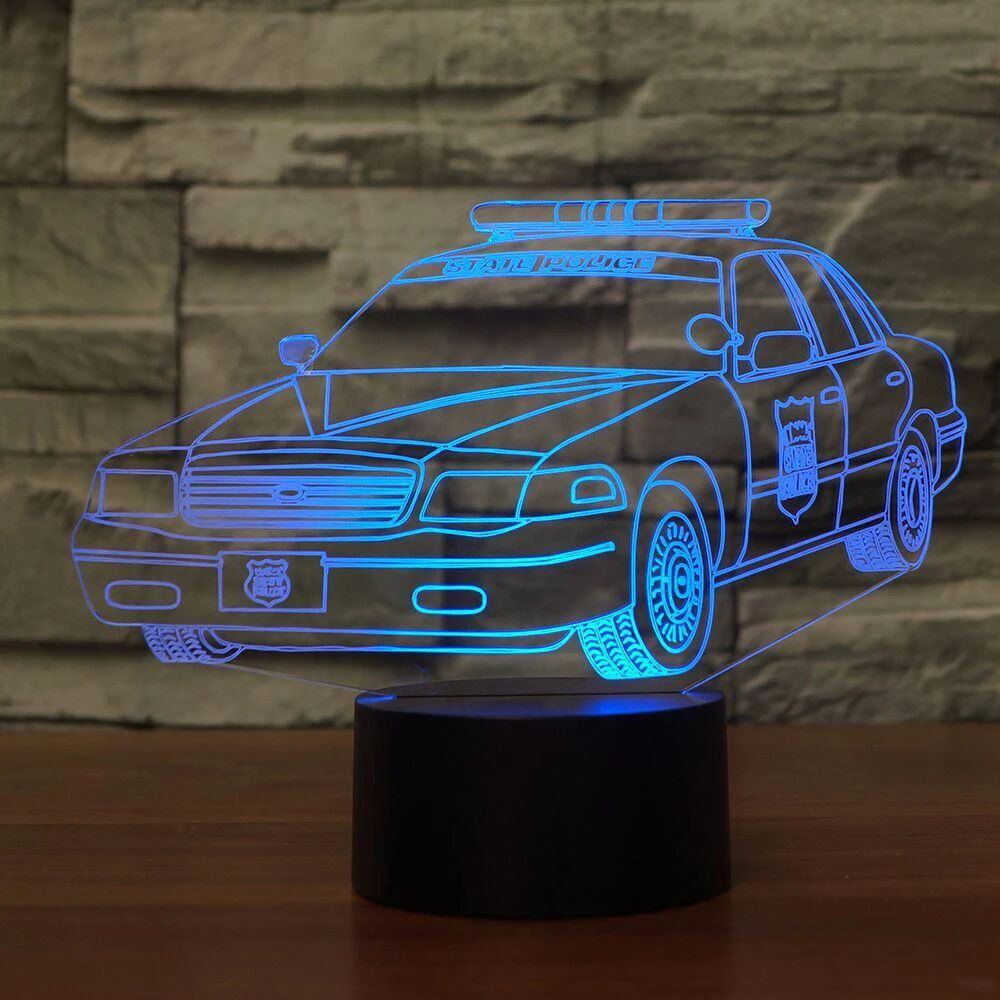 3D ночник для полицейской машины автомобильная лампа Usb 7 видов цветов сменный
