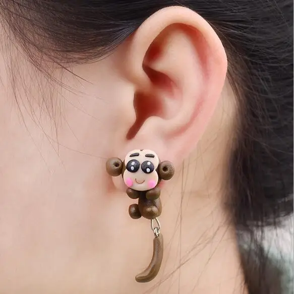 Серьги гвоздики из полимерной глины ручной работы с животными|studs earrings fashion