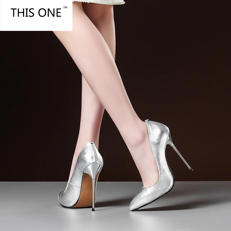

2018 women sexy high heels Silver pointed toe pumps office shoes party shoes fashion stiletto high heel pump Cow Leather 12.5cm