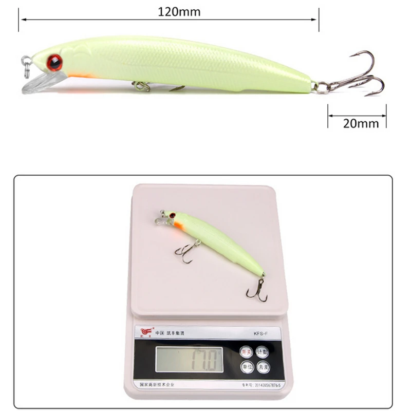 1PCS 17G 12CM Luminous Minnow Fishing Lure Pesca Artificial Hard Bait Treble Hook Depth 0-1.5m Swimbait Tackles | Спорт и