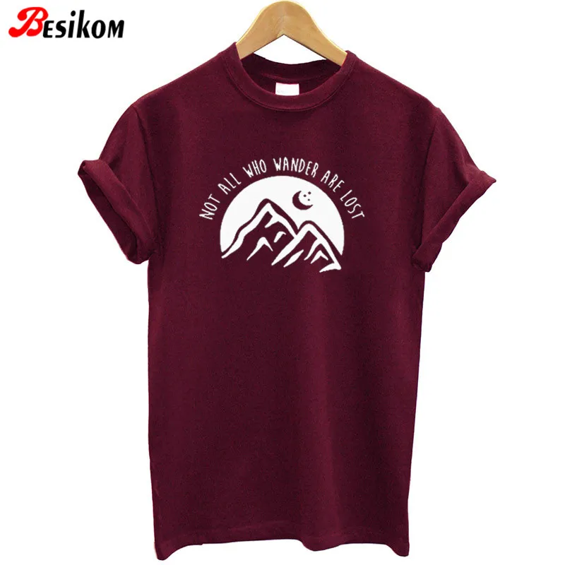 Женская футболка с принтом горы и Луна от бренда Besikom белая забавным графическим