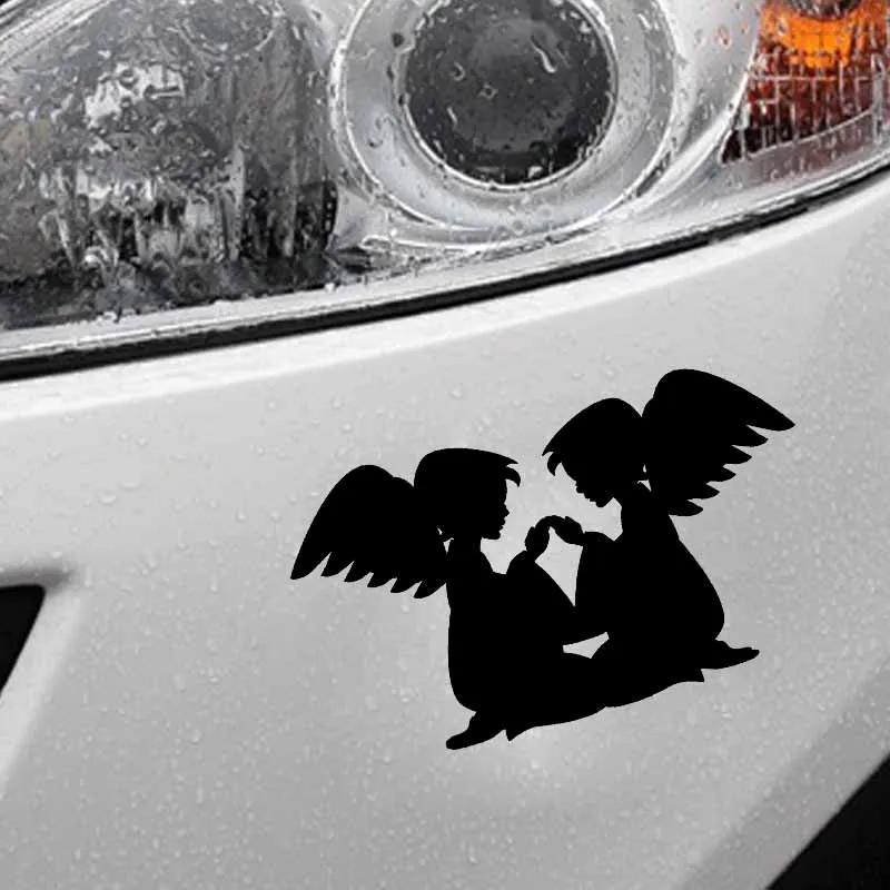 YJZT 14.8*8.7CM Lovely Baby Angels Get Together Car Sticke Silhoutte Decal Nice Design Black/Silver Covering The Body C20-1458 | Автомобили