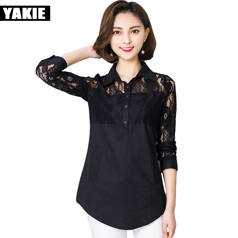 Большие размеры 4XL Blusas Femininas 2017 женские блузки кружевные рубашки с длинным
