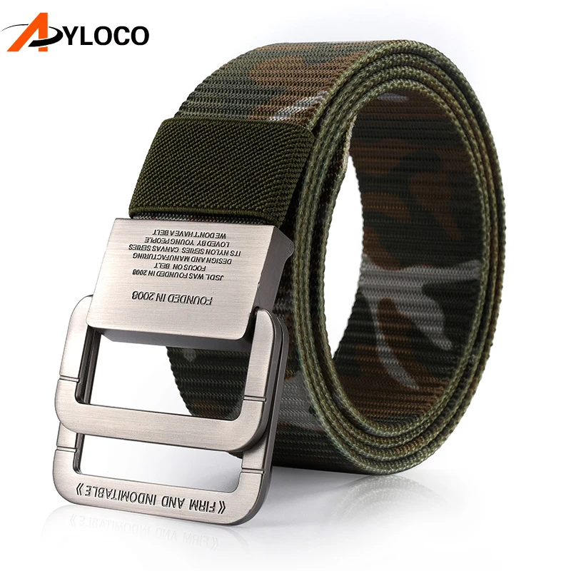 

Men Military Equipment Camouflage Tactical Belt Man Wide Double Ring Buckle Thicken Canvas Belts for Men Waistband
