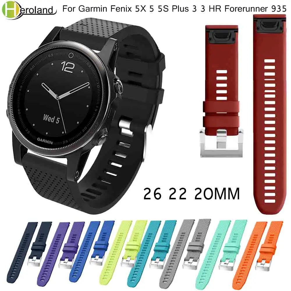 26 22 20 мм ремешок для часов Garmin Fenix 5X 5 5S Plus 3 3HR 935 часы Quick Release Silicone Easyfit Смарт