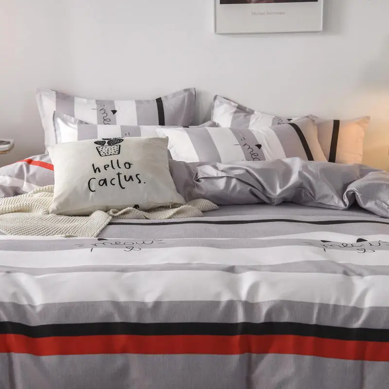 Gray white orange black stripes Bedding Set Sanding Bed Duvet Cover Sheet Pillowcases Twin Queen size bed | Дом и сад