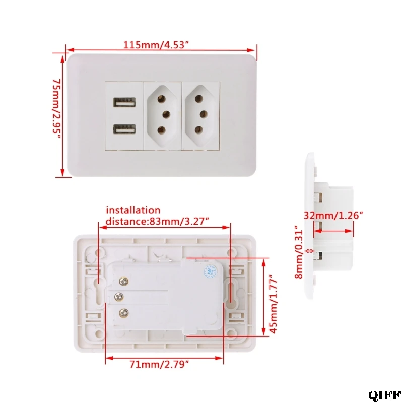 15A WallDouble Standard Power Socket Adapter Dual Ports USB Charger Panel 5V 2.1A Mar28 | Обустройство дома