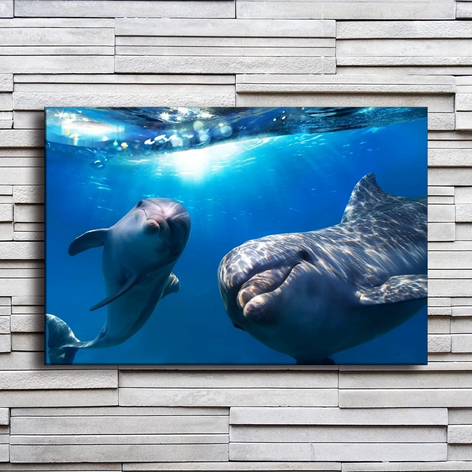 Для Гостиная Wall Art Холст Картина цельнокроеное платье подводный дельфины печать