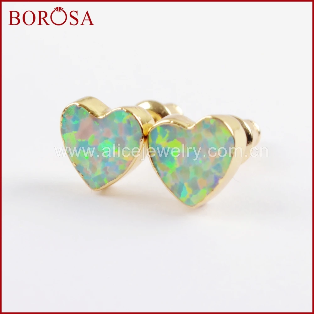 Женские серьги гвоздики BOROSA 5 пар золотые белые опаловые с сердцем искусственные