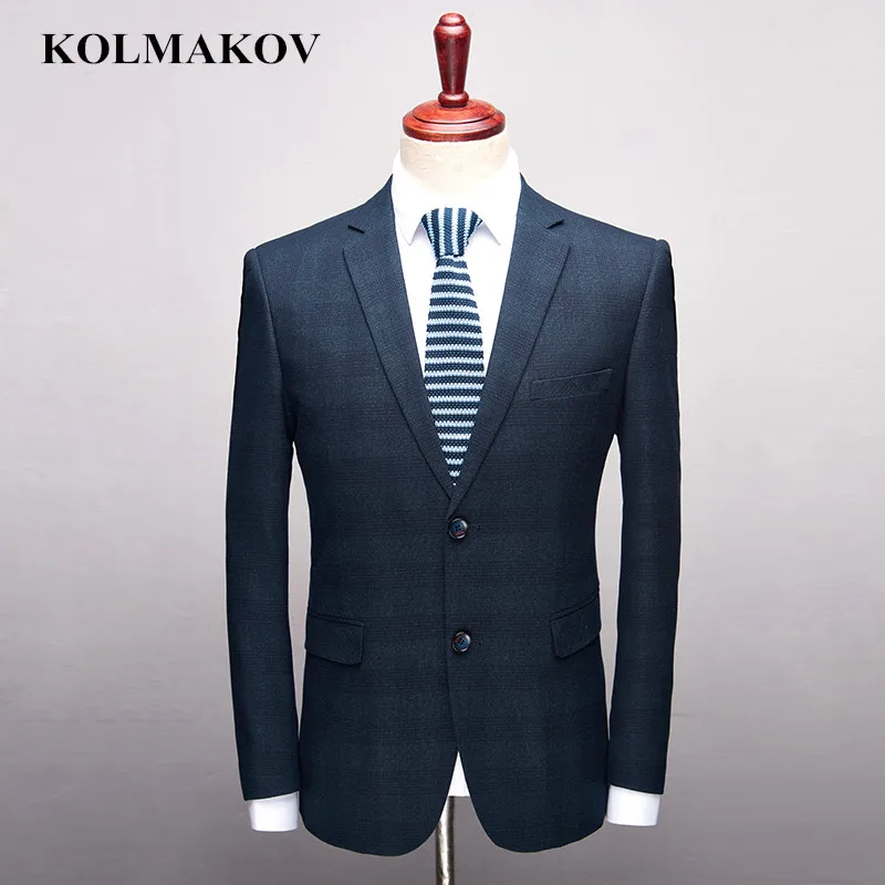Мужские блейзеры в клетку KOLMAKOV синие повседневные деловом стиле S 3XL 2019|Пиджаки| |
