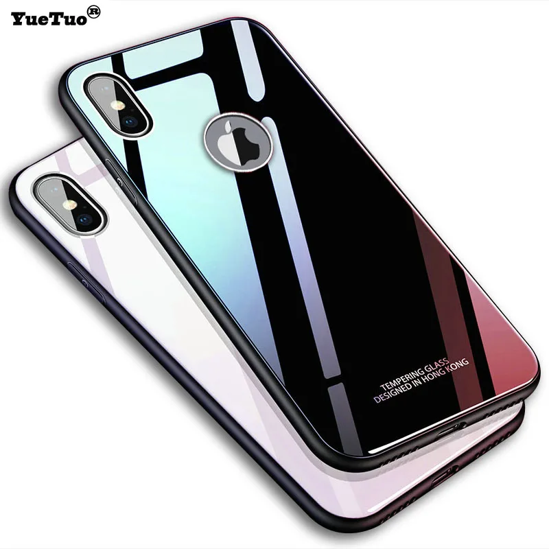 YueTuo роскошный стеклянный зеркальный чехол для iPhone 5 5S SE 6 s 6s 6plus 7 plus 7 plus 8 8plus силиконовый Твердый чехол на заднюю панель телефона etui
