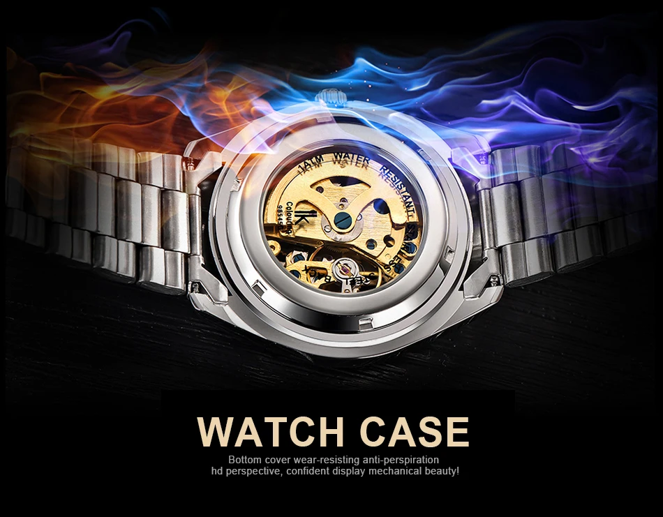 IK Colouring Luxury Brand Men Watches Automatic Mechanical Skeleton Steampunk Stainless Steel Band Male Clock relogios feminino | Наручные
