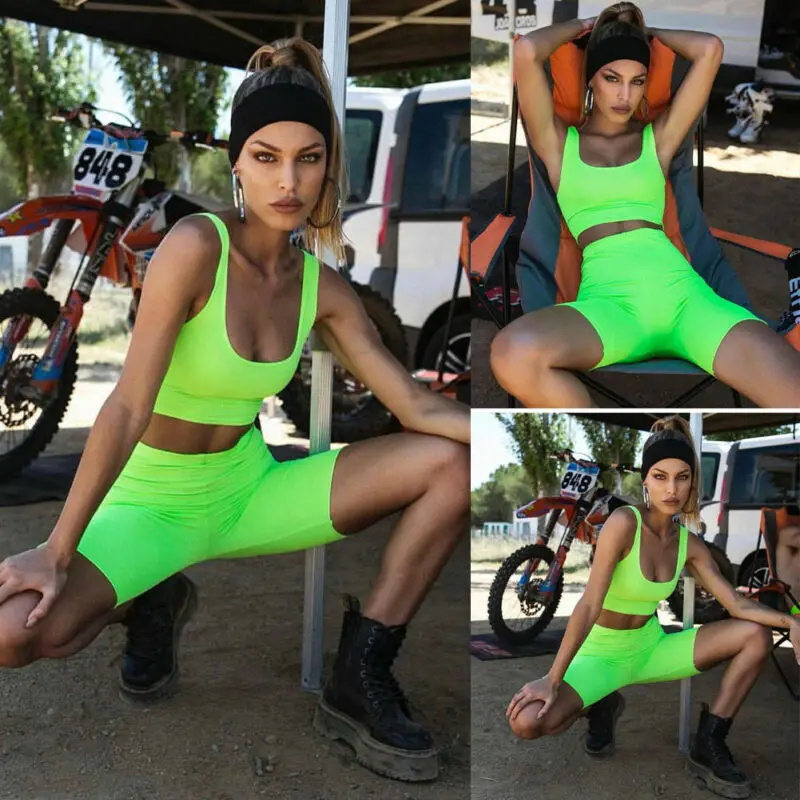 Женский спортивный костюм из 2 предметов эластичная майка флуоресцентные
