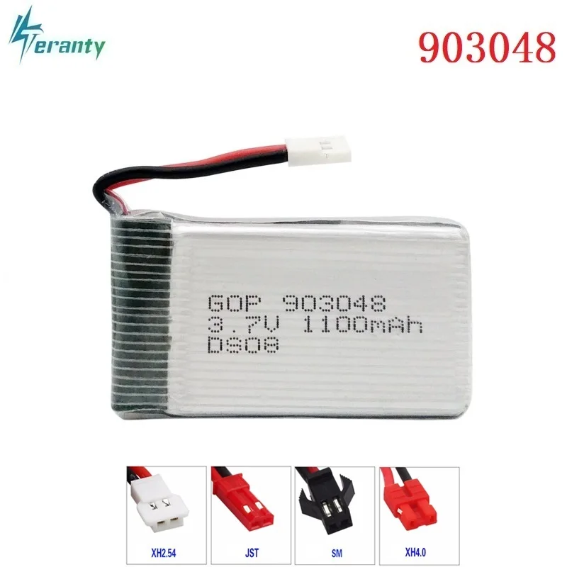 

3.7V 1100mAH 20c Lipo Battery For Syma X5C X5SC X5SW T04 F28 859B Remote control helicopter batteries Li-po 3.7v 903048 XH Plug