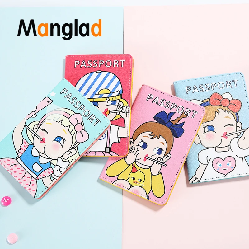 

Cute Printed Passport Covers Cartoon Women Credit Card Holders Fashion Lollipop girl Pattern Leather Purse Hasp Wallet