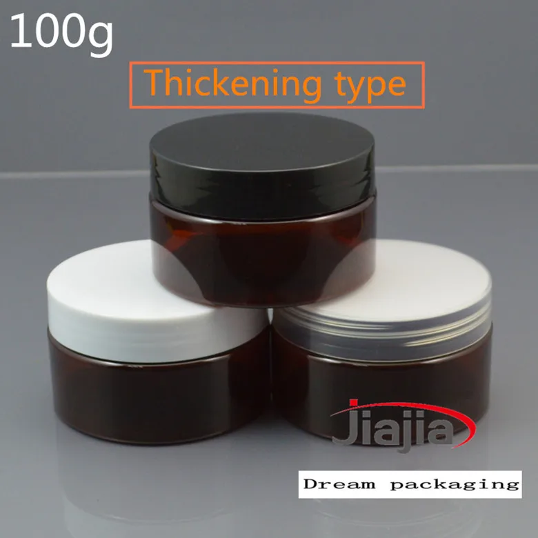 30 шт. коричневый цвет ПЭТ jar 100 г Пластик банку с белый черный или прозрачный