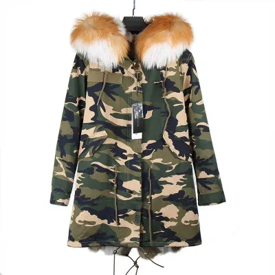 14 OFTBUY пальто с натуральным мехом, зимняя куртка, Женское пальто, воротник из натурального меха енота, длинная парка с подкладкой из кроличьего меха, уличная одежда, новинка - Цвет: 14