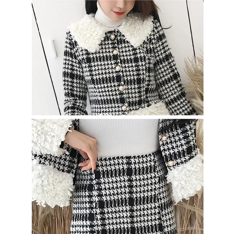 Фото Tweed Winter Women 2 Piece Set 2019 Fashion High Quality Runway Luxury Fur Collar Thick Warm Jacket Coat + Pencil Skirt Suits Женская Tweed Winter Women 2 Piece Set 2019 Fashion High Quality Runway Luxury Fur Collar Thick Warm Jacket Coat + Pencil Skirt Suits Женская