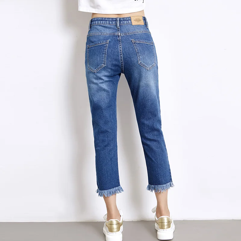 2019 LEIJIJEANS Новое поступление весна размера плюс вышивка кисточка отбеленные