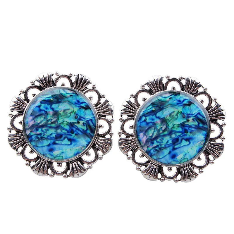Queen's Plugs Flesh Tunnel Ear Expanders Stainless Steel Blue Opal Filigree Piercing Body Jewelry 1 Pair | Украшения и