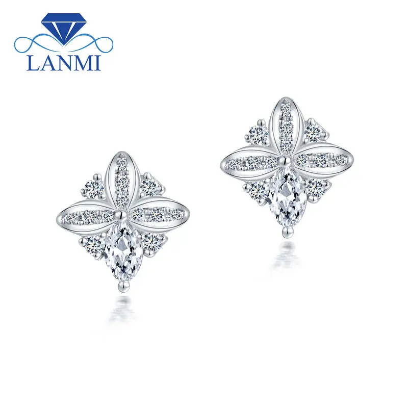 Женские серьги гвоздики с бриллиантами LANMI белые и Золотые сережки 18KT ювелирные