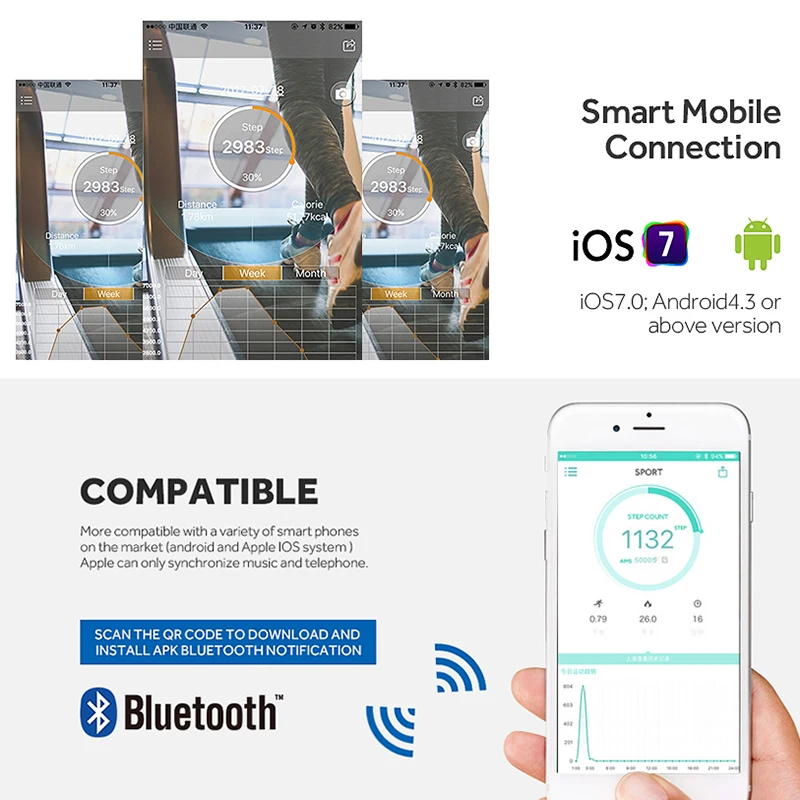 Фитнес-часы с Bluetooth 48-месячный смарт-браслет в режиме ожидания напоминание о