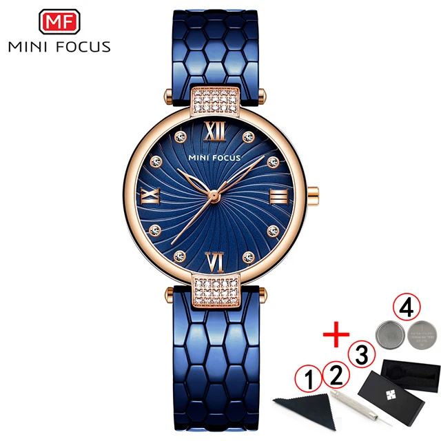 rose-blue-with-box Minifocus женские роскошные Брендовые Часы горный хрусталь Золотые женские наручные часы водонепроницаемые золотые часы для женщин Relogio Feminino - Цвет: rose-blue-with-box