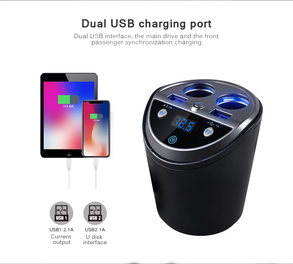 ANLUD Bluetooth, беспроводной автомобильный fm-передатчик, mp3-плеер, держатель для чашки, автомобильный комплект, fm-радио, двойной USB, автомобильный прикуриватель