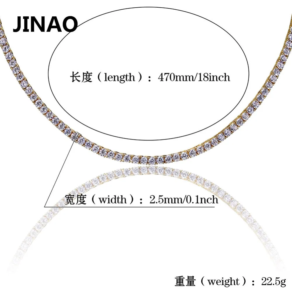 JINAO золото/серебро/цвет розового золота Iced Out цепь хип-хоп медь микро Pave CZ Stone2.5-10 мм теннисная цепь ожерелье