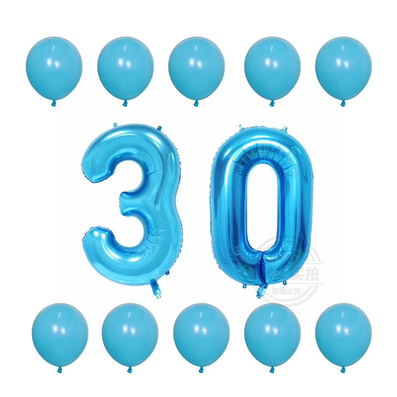 Blue 12 шт./лот 40 дюймов черный номер 30 цифр воздушный шар из фольги Гелиевый шар 30-летняя вечеринка на день рождения надувные 1" латексные шары шары воздушные шары шарики воздушные день рождения шары воздушные новогодн - Color: Blue