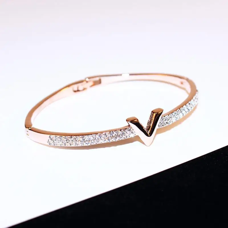 rose gold Простой ювелирный браслет с буквенным дизайном из розового золота и белого цвета для женщин и девушек - Окраска металла: rose gold