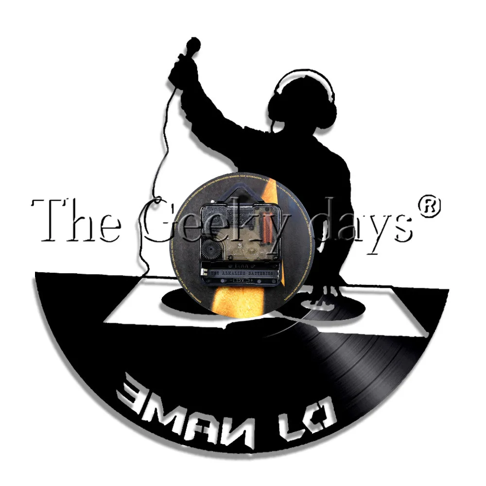 DJ персонализированные виниловые настенные часы пользовательское имя светящийся