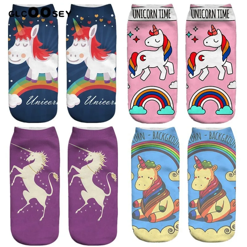 Носки женские летние с 3D принтом единорога милые смешные пони в стиле Харадзюку