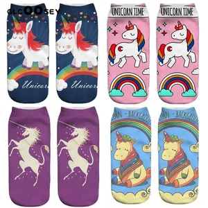 Носки женские летние с 3D-принтом единорога, милые смешные с принтом пони в стиле Харадзюку, европейские размеры 34-42, 1 пара