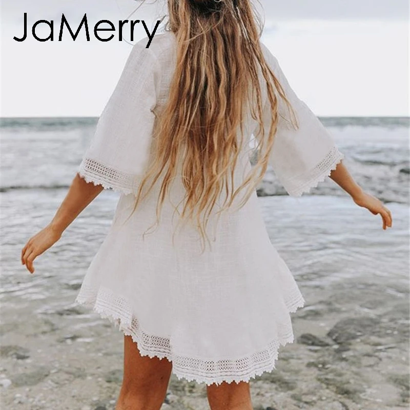 JaMeryy винтажное сексуальное летнее белое короткое платье женское элегантное