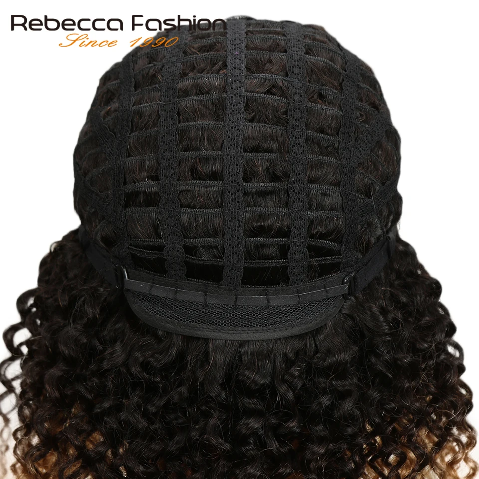 Rebecca Peruvian Remy Hair Kinky Curly Hair Omber Blonde Wig Machine Made Short Human Hair Wigs For Women Color#1B/4/27#99J