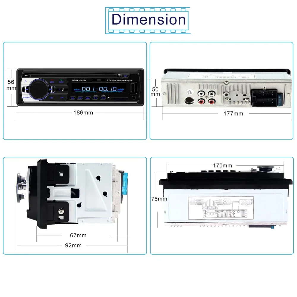 Авторадио автомагнитола 1din JSD 520 12 В Bluetooth автомобильный аудио стерео плеер 1 Din FM Aux