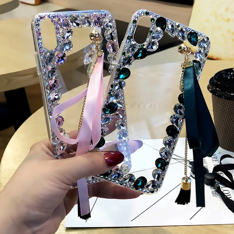 Стразы Funda для Oneplus 7 pro 7 6 6T 5 5T 7Tpro чехол 3D прозрачное стекло камень лента кисточка ручной работы Telefon Kilifi чехол для телефона