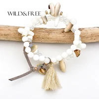wild free boho style charms stretch beads bracelets for women natural shell white stone beads beige tassel fashion jewelry