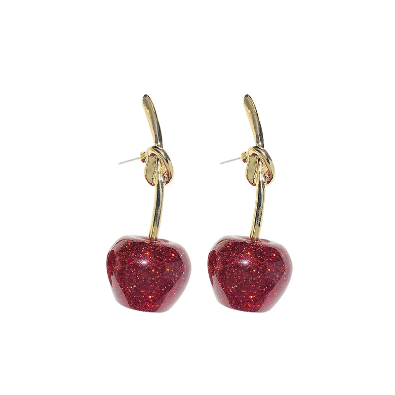 

New Cute Lovely Red Cherry resin Earring Fashion Knot Design Stud Earrings For Woman Girls Jewelry Gift Boucle D'oreille Femme