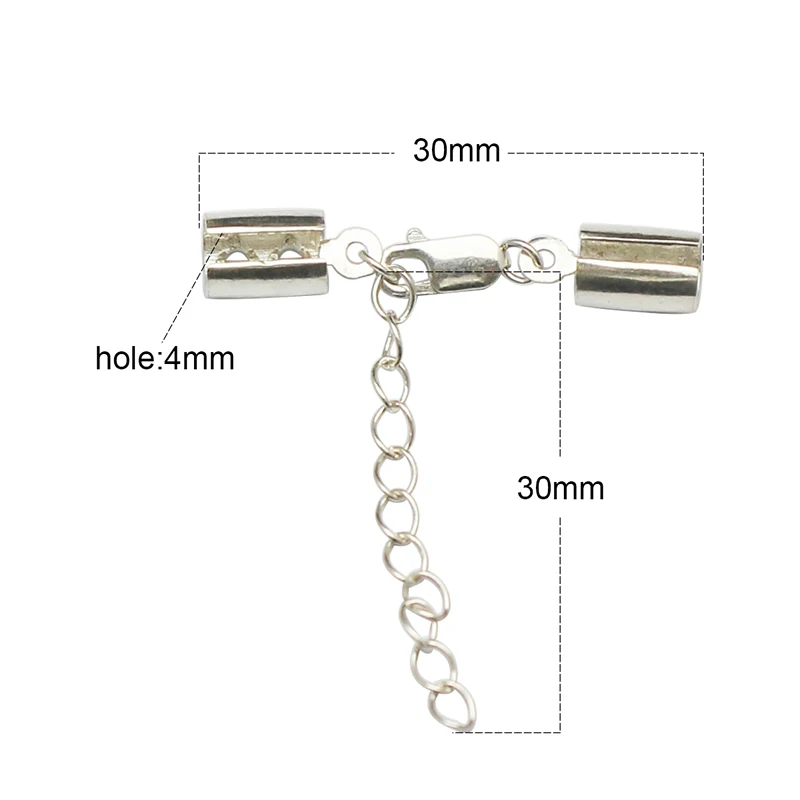 Beadsnice Sterling Silver Jewelry Leather Cord Clasp End Claps with Lobster Extender Chain for DIY Bracelet Making 36514 | Украшения и