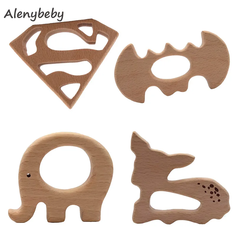 1pcs BPA FREE Natural Wood Teether Cartoon Animal Shape Wooden Baby Teether Toy Safe New baby Teething Toys Baby Shower Gift
