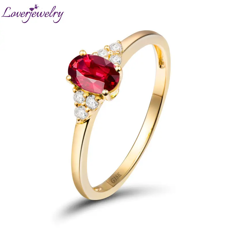 LOVERJEWELRY современная мода 4x6 мм овальные натуральные рубиновые кольца в 18Kt желтое