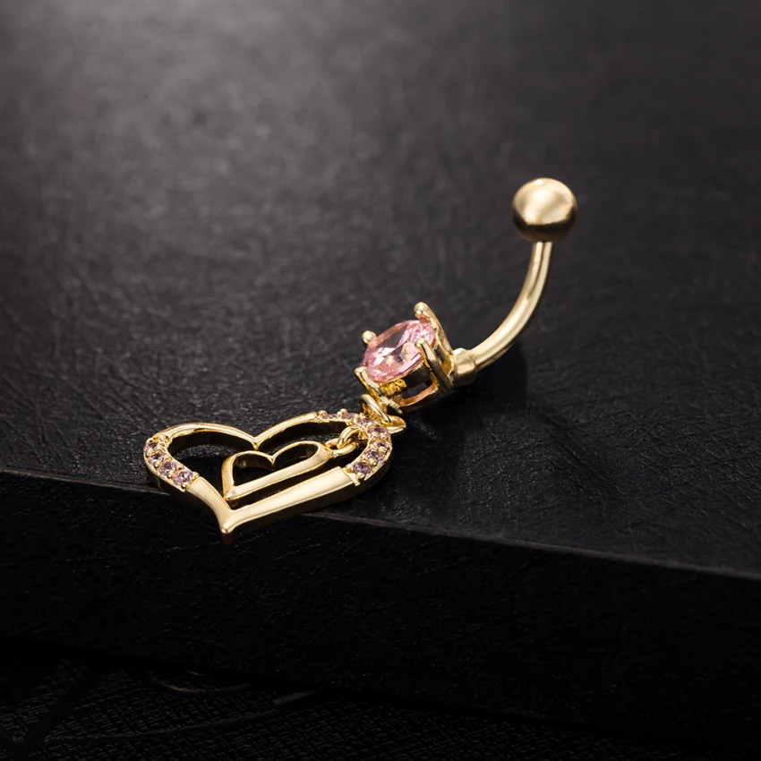 Кольцо для пирсинга пупка с фианитом золотистого цвета | Украшения и аксессуары