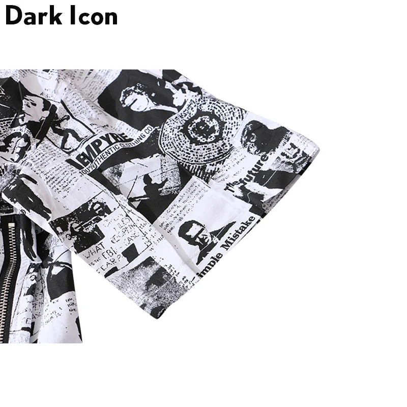 Мужская рубашка в стиле хип хоп DARK ICON черная белая с принтом на боку и молнии