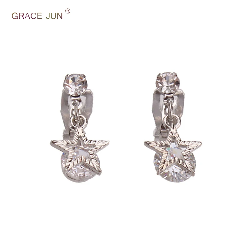 Фото Женские серьги-клипсы со звездами GRACE JUN, серьги с фианитами без проколов для вечеринок, выпускного вечера, роскошные свадебные серьги без пр... №1
