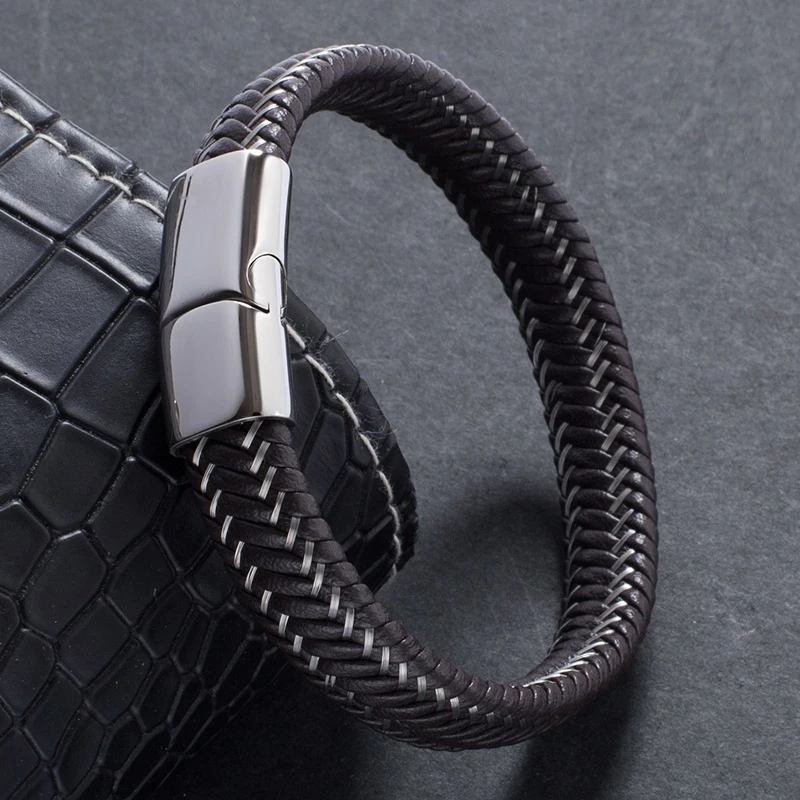 Новинка 2019 модные мужские украшения плетеный кожаный мужской браслет магнитная