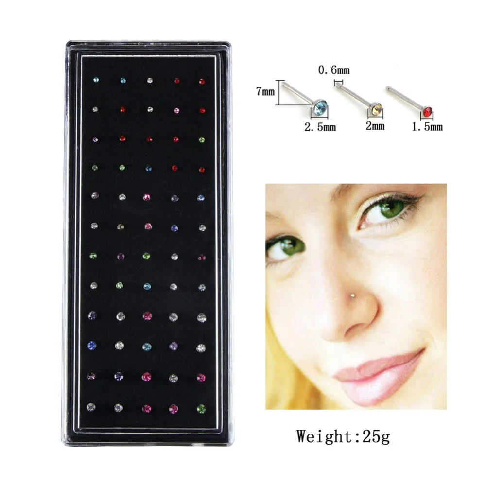 Кольцо в нос женское из нержавеющей стали с кристаллами 60 шт.|Украшения для тела| |