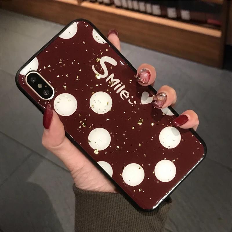 Fashion Brand Cases For iPhone X XR XS MAX 7 8 6 6s Plus Case Cover Smile &amp Red Polka Dot Phone Funda Coque Girl Girls Gifts |